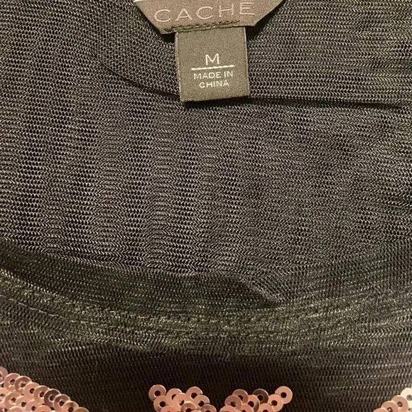 Cache Zebra Animal Print Top Black/Metallic/Silver/Blue Short Sleeve Sheer Sz M - Picture 6 of 7